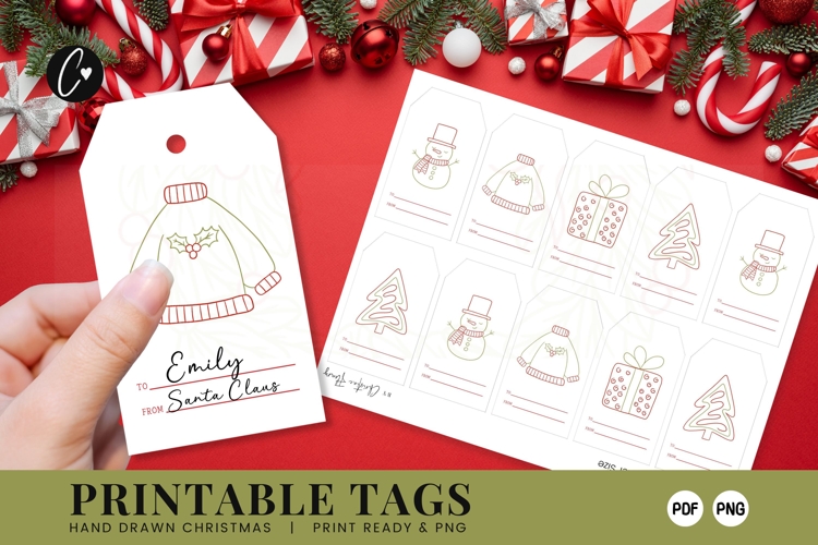 Printable Hand Drawn Christmas Gift Tags