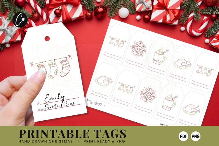 Printable Hand Drawn Christmas Gift Tags