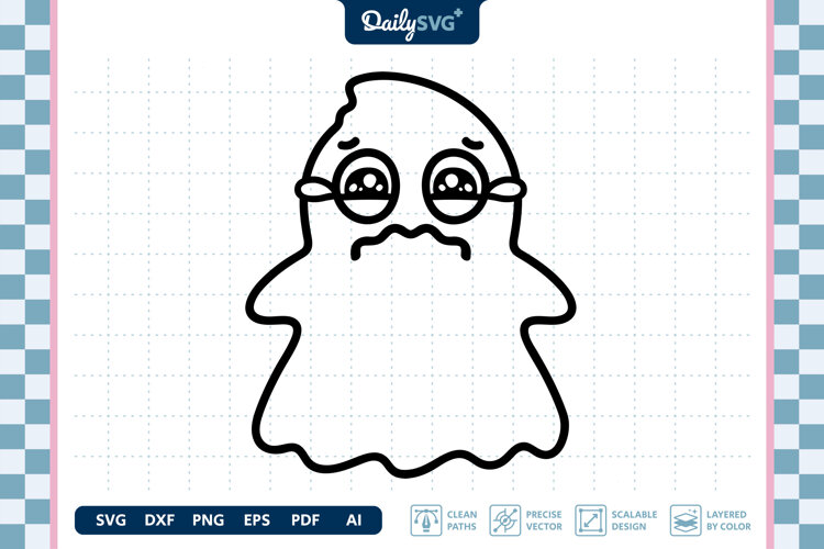 Sad Cute Ghost SVG Halloween Kawaii Spooky Cut File example image 1