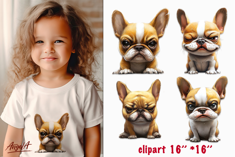 Sad dog clipart, unhappy dogs funny French bulldog clipart