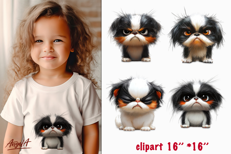 Sad dog clipart, unhappy dogs funny Japanese chin clipart