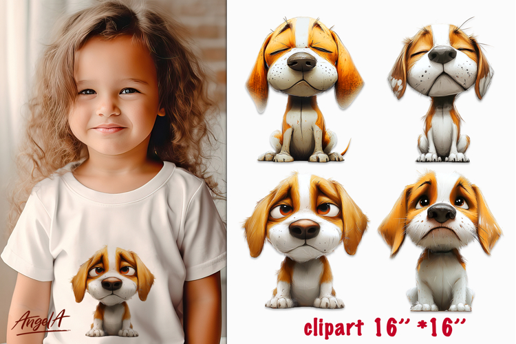 Sad dog clipart, American foxhound clipart, unhappy dogs