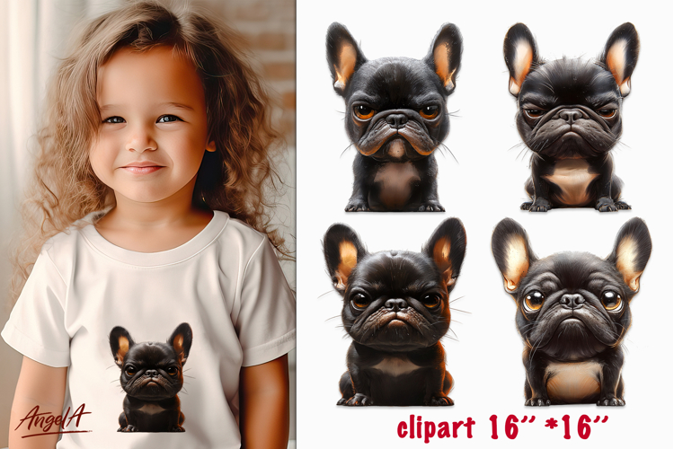 Sad dog clipart, unhappy dogs Black French bulldog clipart