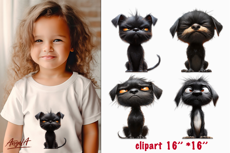 Sad dog clipart, unhappy Black dogs clipart PNG