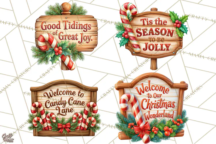 Candy Cane Lane Vintage Christmas Quote Signs