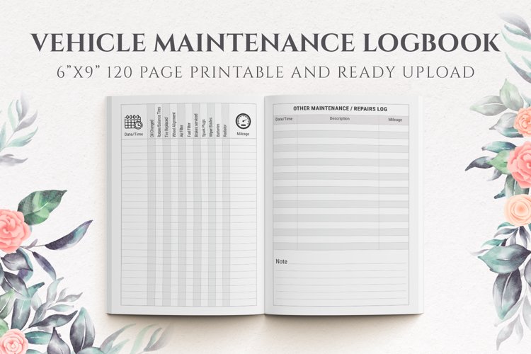 Vehicle Maintenance Logbook KDP 120 pages 6x9 Inch