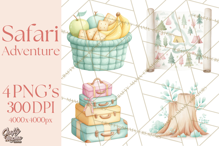 Pastel Safari Baby Animals Clipart PNG, Nursery Watercolor