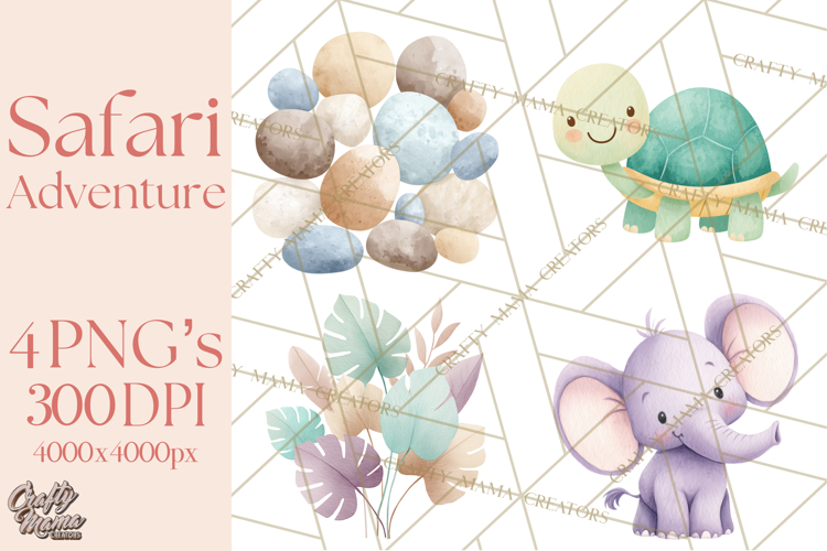 Pastel Safari Baby Animals Clipart PNG, Nursery Watercolor