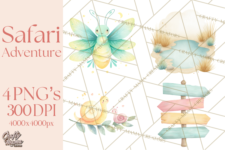Pastel Safari Baby Animals Clipart PNG, Nursery Watercolor