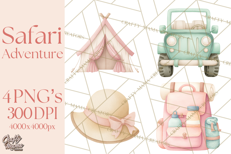 Pastel Safari Baby Animals Clipart PNG, Nursery Watercolor