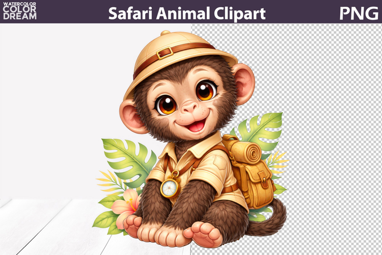 Safari Monkey Explorer Clipart | Cute Jungle Animal