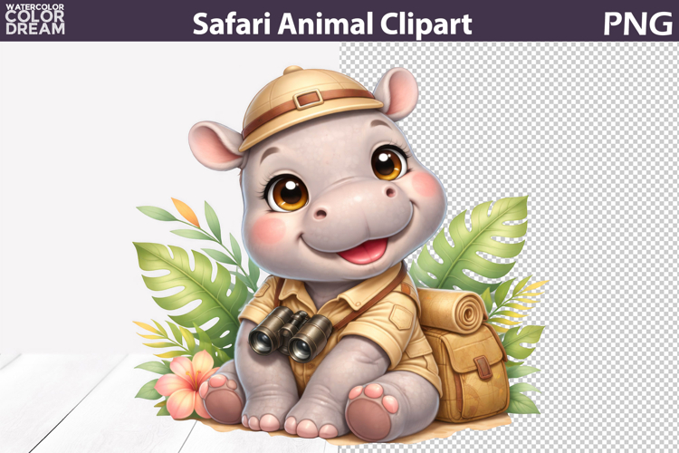 Safari Hippo Explorer Clipart | Cute Jungle Animal