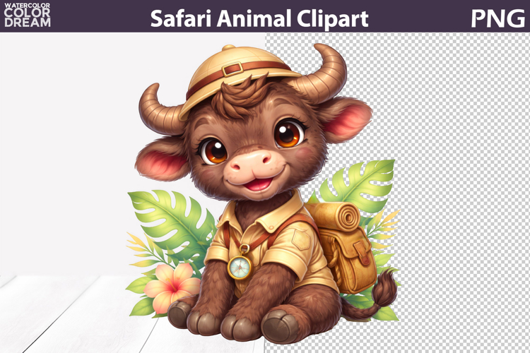 Safari Buffalo Explorer Clipart | Cute Jungle Animal