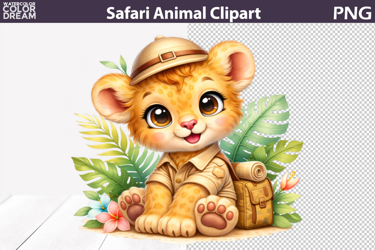 Safari Lion Cub Explorer Clipart | Cute Jungle Sublimation