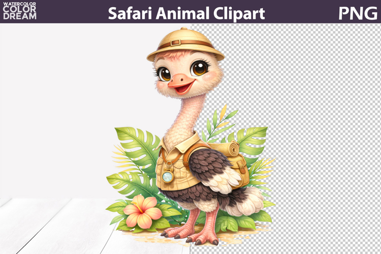 Safari Ostrich Explorer Clipart | Cute Jungle Sublimation