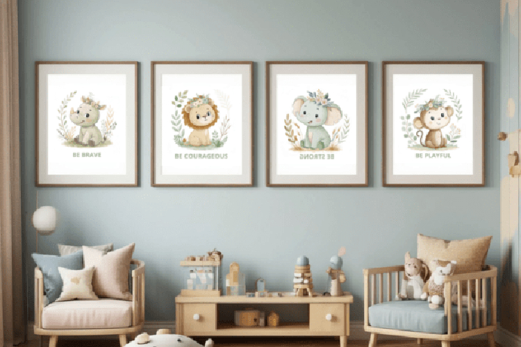 Safari Animal Nursery Wall Art - 5 Poster Set