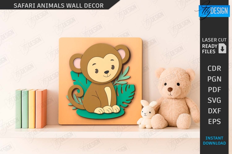 Safari Animal Wall Decor Laser Cut|Cartoon Animals|Kids SVG