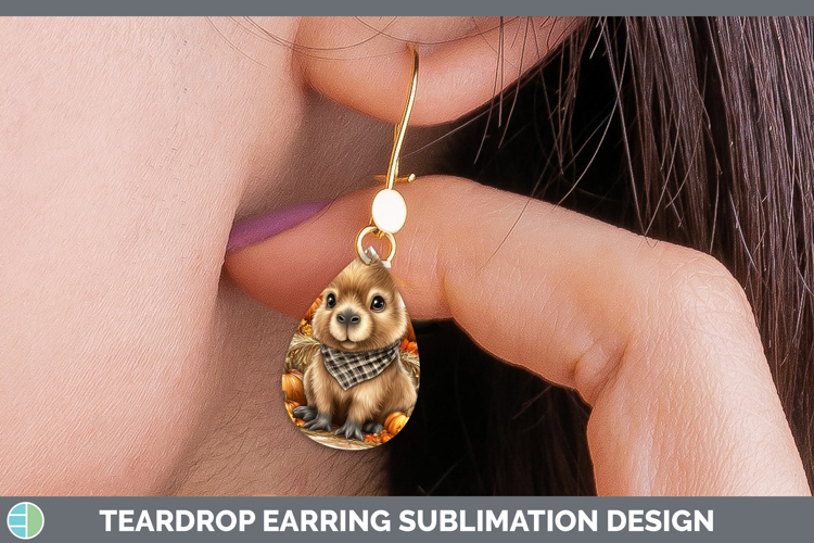 Safari Bandana Halloween Capybara Teardrop Earrings Sublimat