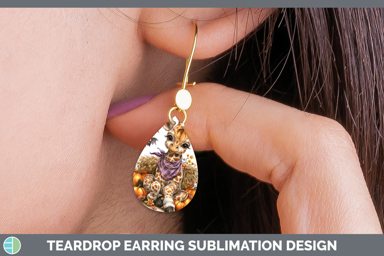Safari Bandana Halloween Giraffe Teardrop Earrings Sublimati
