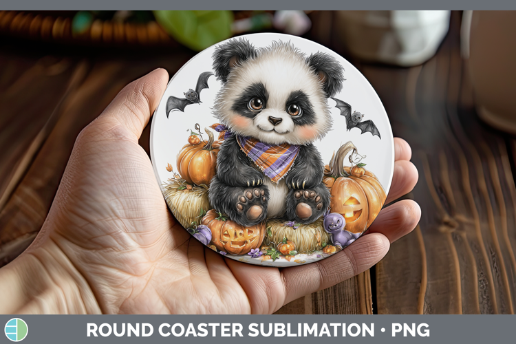 Safari Bandana Halloween Panda Bear Round Coaster Sublimatio