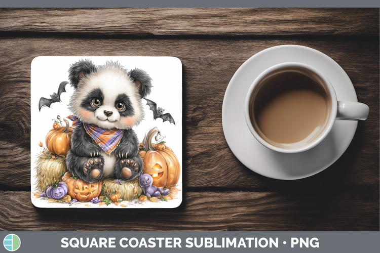 Safari Bandana Halloween Panda Bear Square Coaster Sublimati