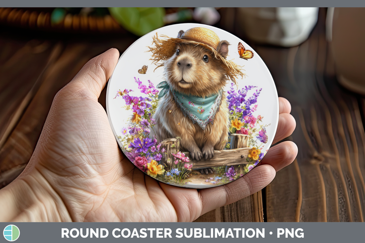 Capybara Round Coaster Safari Bandana Summer Sublimation Coa