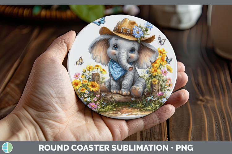 Elephant Round Coaster Safari Bandana Summer Sublimation Coa