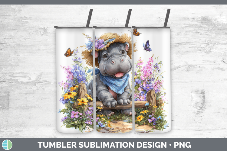 Hippo Tumbler Safari Bandana Summer Sublimation 20 oz Skinny