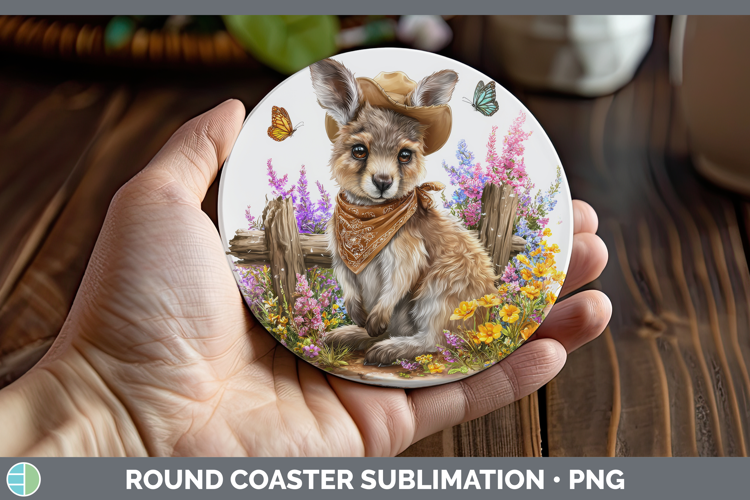 Kangaroo Round Coaster Safari Bandana Summer Sublimation Coa