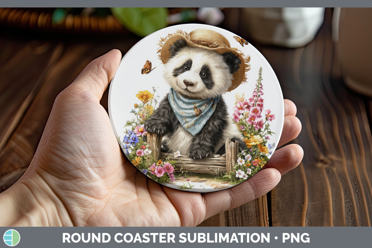 Panda Bear Round Coaster Safari Bandana Summer Sublimation C