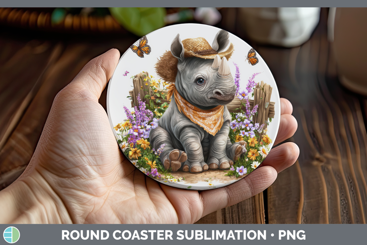 Rhino Round Coaster Safari Bandana Summer Sublimation Coaste