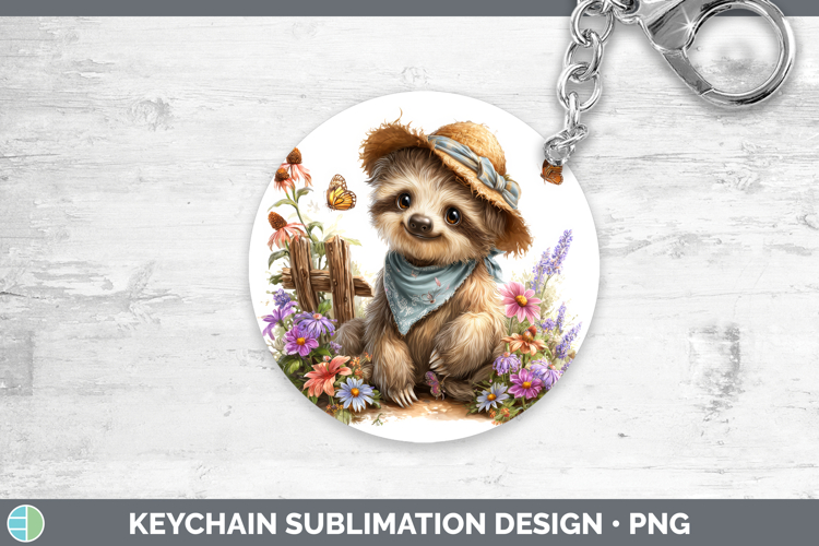 Sloth Keychain Safari Bandana Summer Sublimation Keyring Des