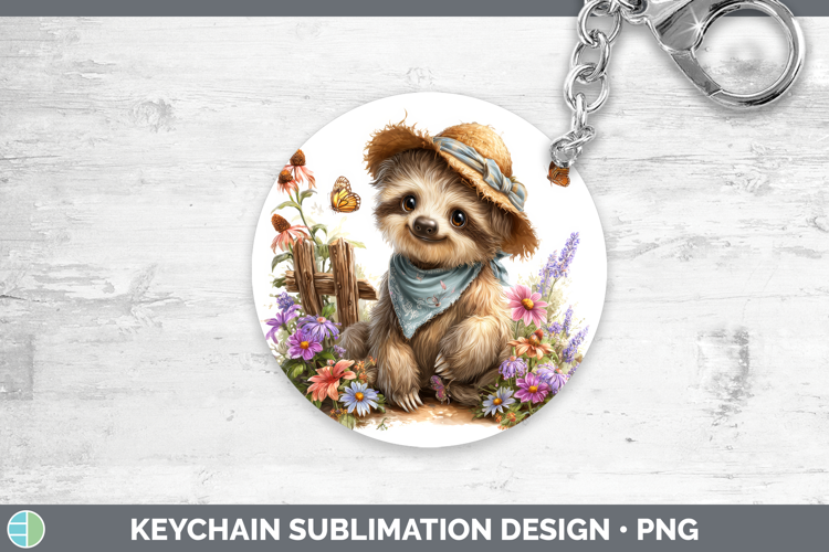 Sloth Keychain Safari Bandana Summer Sublimation Keyring Des
