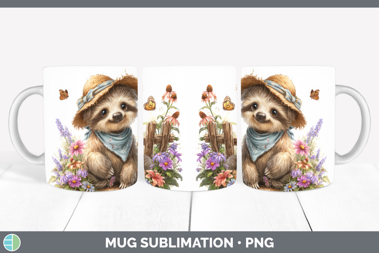 Sloth Mug Wrap Safari Bandana Summer Sublimation Coffee Cup