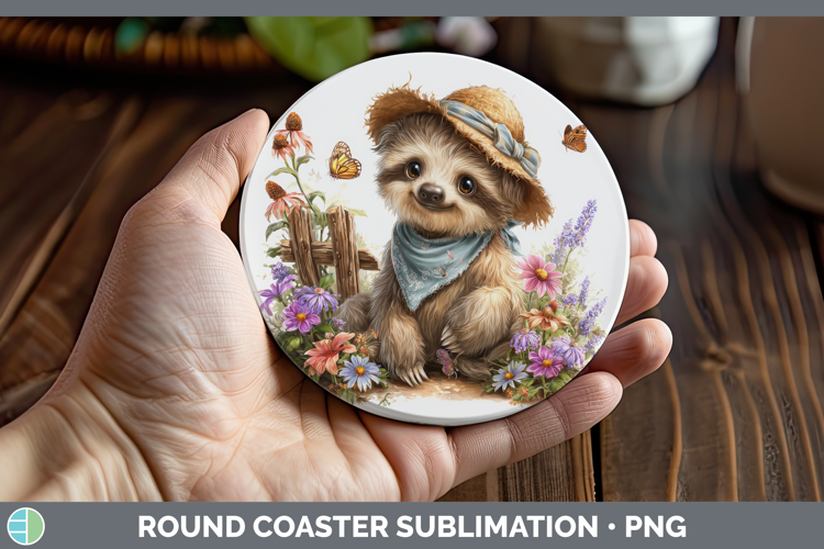 Sloth Round Coaster Safari Bandana Summer Sublimation Coaste