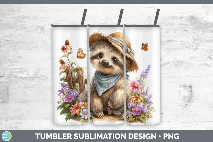 Sloth Tumbler Safari Bandana Summer Sublimation 20 oz Skinny