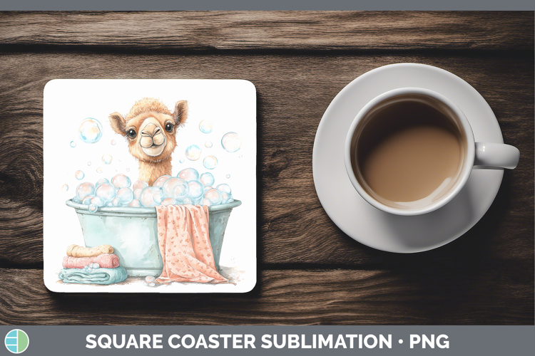 Camel Safari Bathtub Square Coaster Sublimation Design