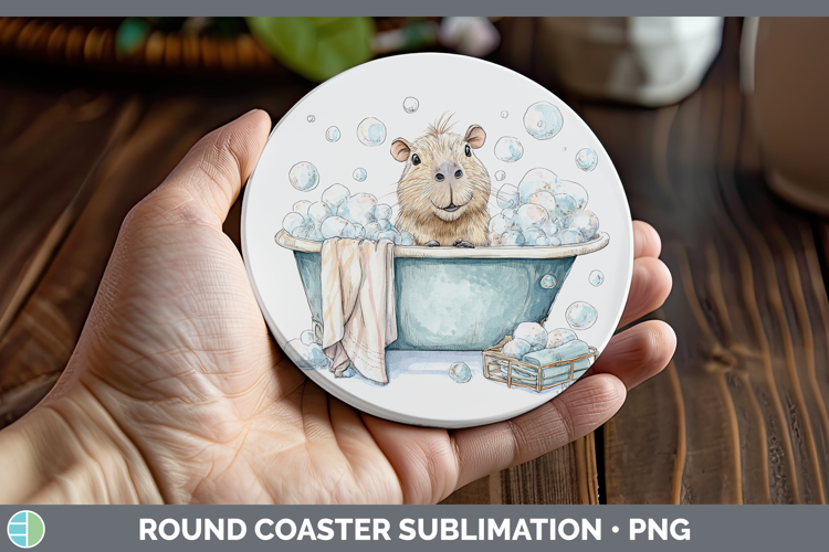 Capybara Safari Bathtub Round Coaster Sublimation Design