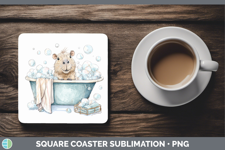 Capybara Safari Bathtub Square Coaster Sublimation Design