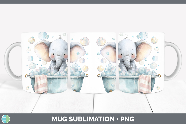 Elephant Safari Bathtub Mug Wrap Sublimation Design