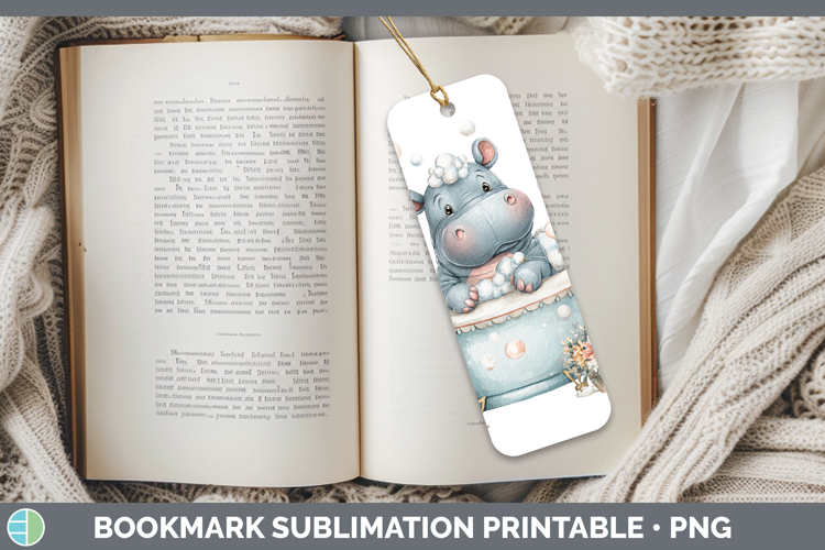 Hippo Safari Bathtub Bookmark Sublimation Design