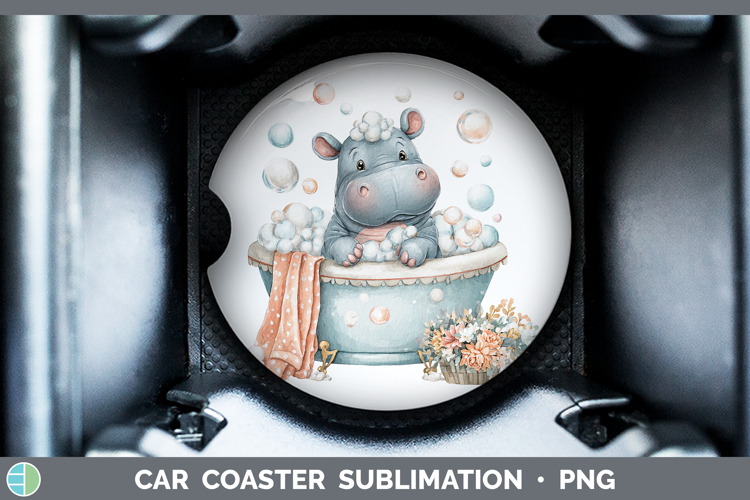 Hippo Safari Bathtub Car Coaster Sublimation Design