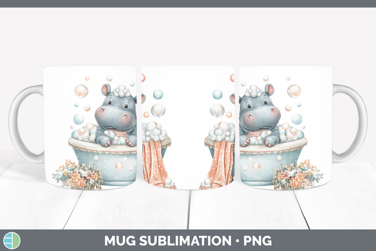 Hippo Safari Bathtub Mug Wrap Sublimation Design