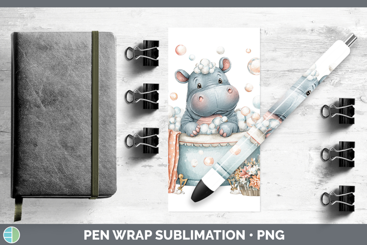 Hippo Safari Bathtub Pen Wrap Sublimation Design
