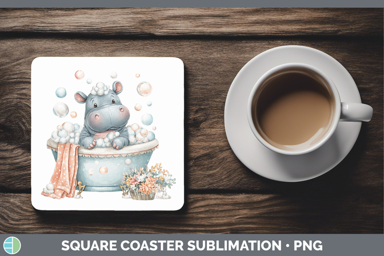Hippo Safari Bathtub Square Coaster Sublimation Design