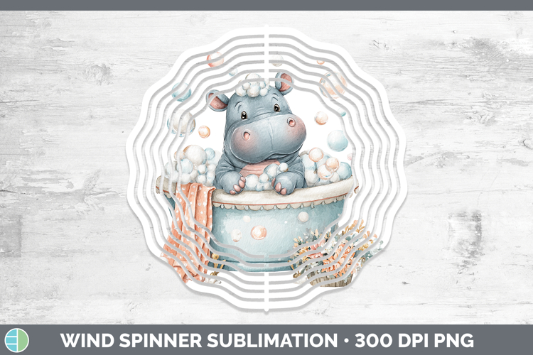 Hippo Safari Bathtub Wind Spinner Sublimation Design
