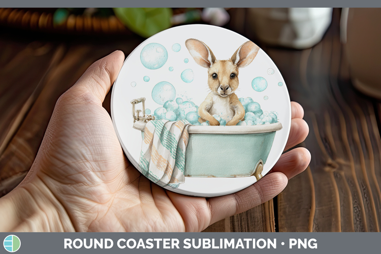 Kangaroo Safari Bathtub Round Coaster Sublimation Design
