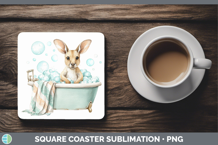 Kangaroo Safari Bathtub Square Coaster Sublimation Design