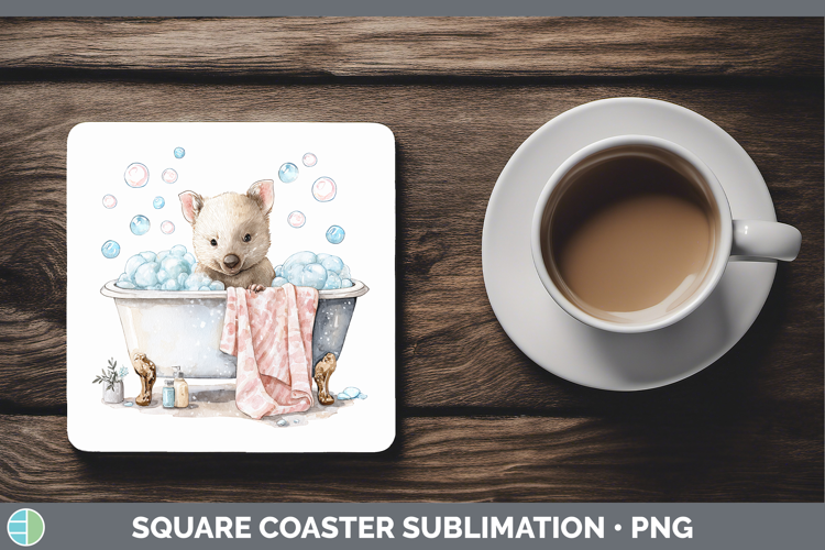 Wombat Safari Bathtub Square Coaster Sublimation Design