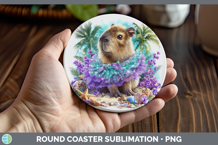 Safari Beach Capybara Round Coaster Sublimation Coaster Desi